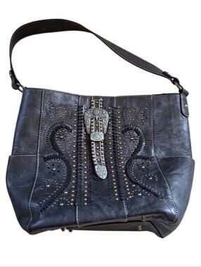 Mountain West Western Studded Buckle Detail Shoulder Bag Purse Black